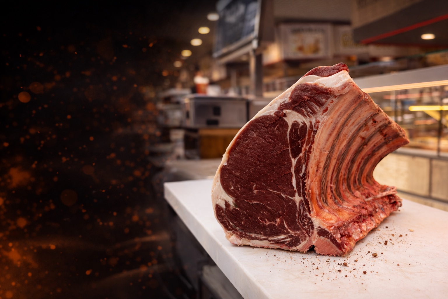 Côte de bœuf préparée dans la boucherie Maison Vavasseur
